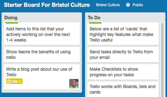 Screen shot showing trello in action