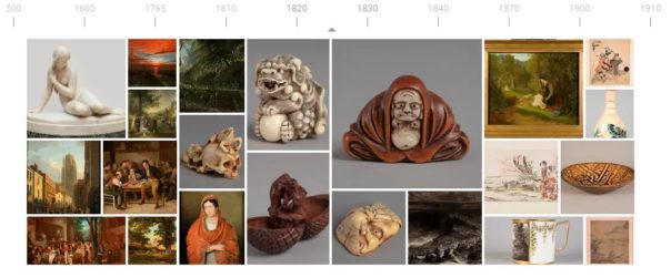 Image of the interactive timeline on the Bristol Museums Google Arts & Culture page. Date range starting at 500 AD and ending at 1910